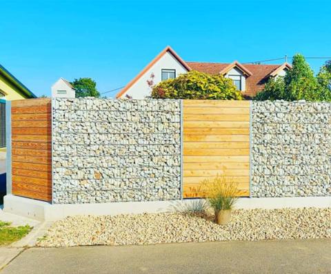 wooden fence with gabion