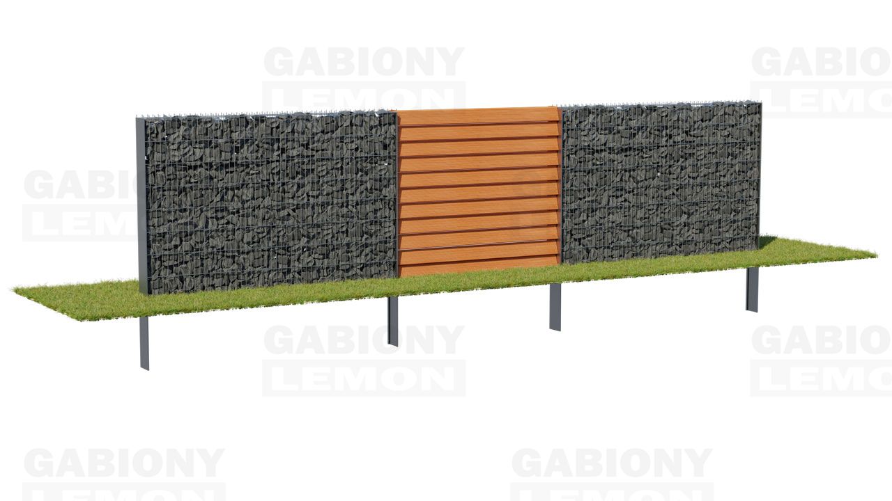 Gabion Fence PRAKTIK + wooden Filling TIMBERING