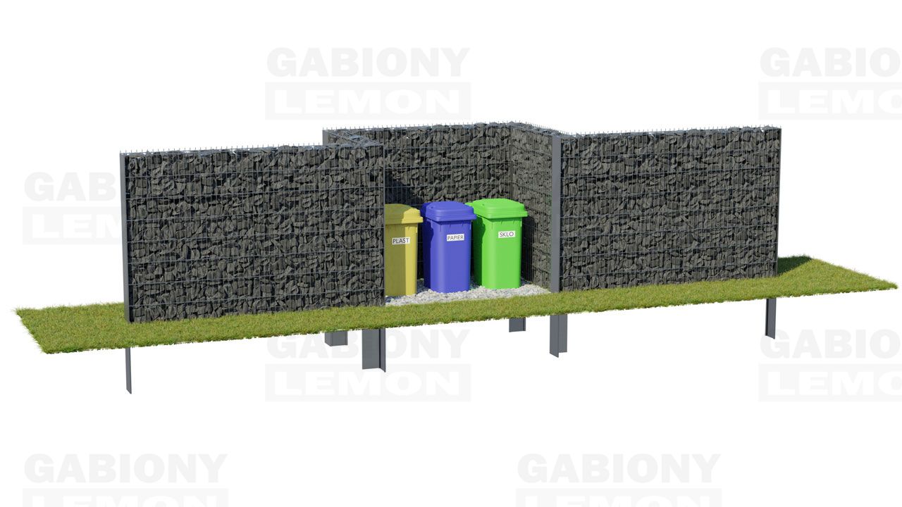 Leeward for garbage bins made of the gabion